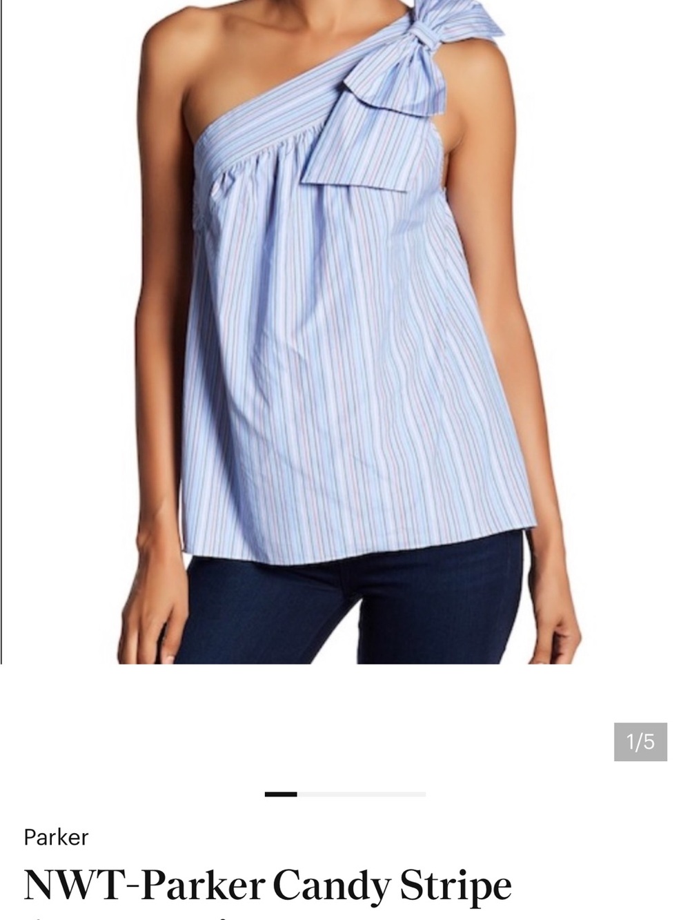 Parker Blue and White One-Shoulder Bow Stripe Top